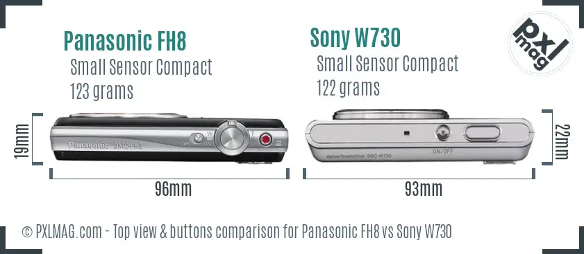 Panasonic FH8 vs Sony W730 top view buttons comparison
