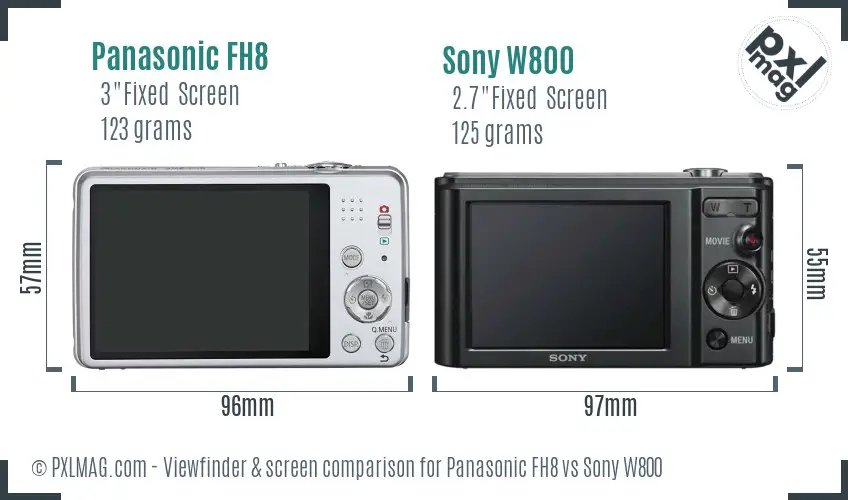 Panasonic FH8 vs Sony W800 Screen and Viewfinder comparison
