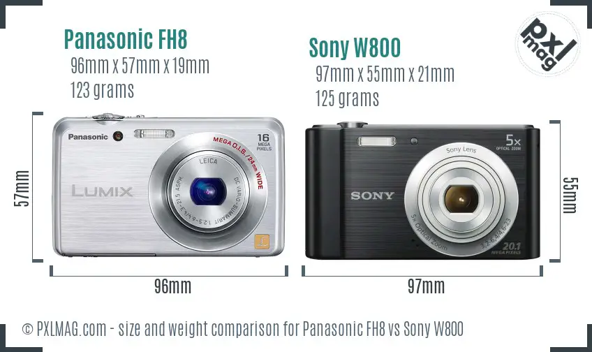 Panasonic FH8 vs Sony W800 size comparison