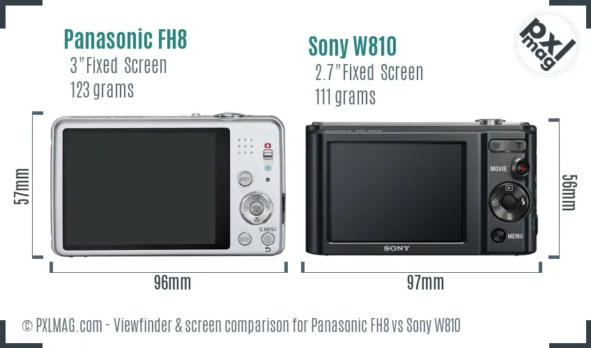 Panasonic FH8 vs Sony W810 Screen and Viewfinder comparison