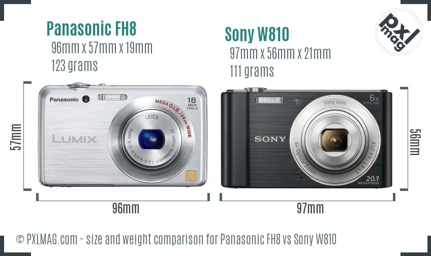 Panasonic FH8 vs Sony W810 size comparison