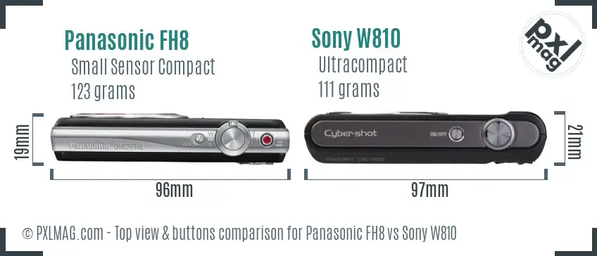 Panasonic FH8 vs Sony W810 top view buttons comparison