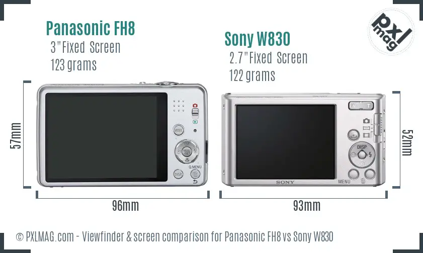 Panasonic FH8 vs Sony W830 Screen and Viewfinder comparison