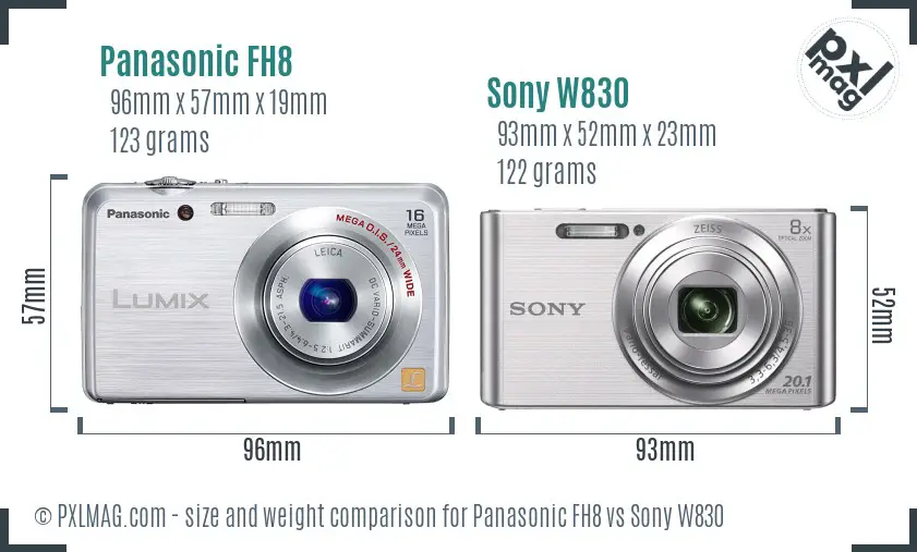 Panasonic FH8 vs Sony W830 size comparison