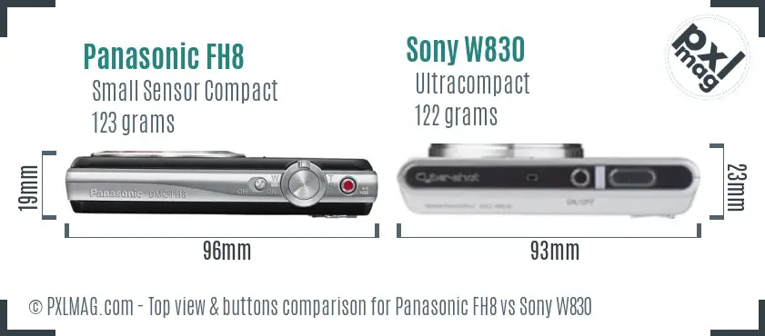 Panasonic FH8 vs Sony W830 top view buttons comparison