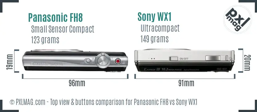 Panasonic FH8 vs Sony WX1 top view buttons comparison