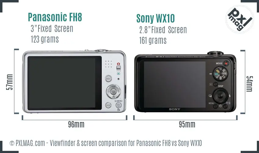 Panasonic FH8 vs Sony WX10 Screen and Viewfinder comparison