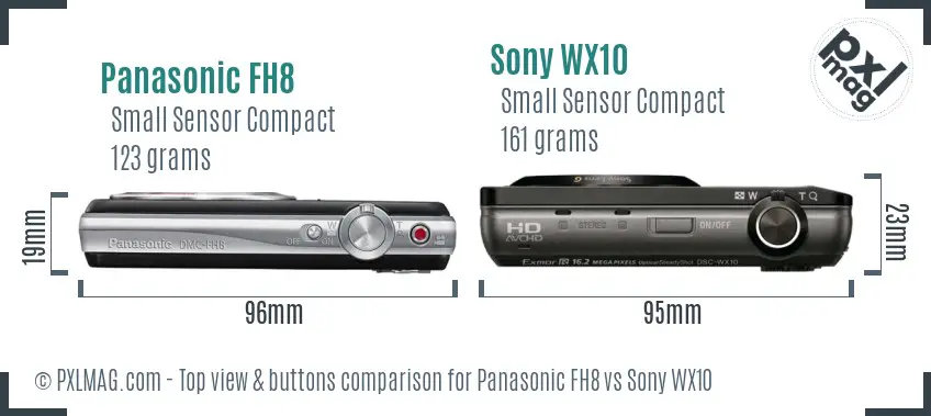 Panasonic FH8 vs Sony WX10 top view buttons comparison