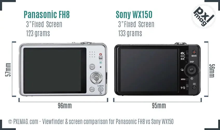 Panasonic FH8 vs Sony WX150 Screen and Viewfinder comparison