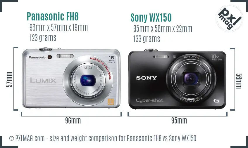 Panasonic FH8 vs Sony WX150 size comparison