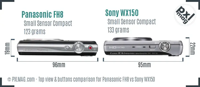 Panasonic FH8 vs Sony WX150 top view buttons comparison