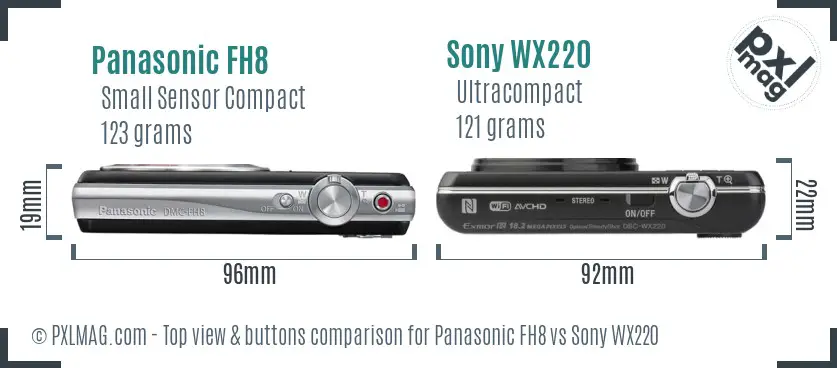Panasonic FH8 vs Sony WX220 top view buttons comparison