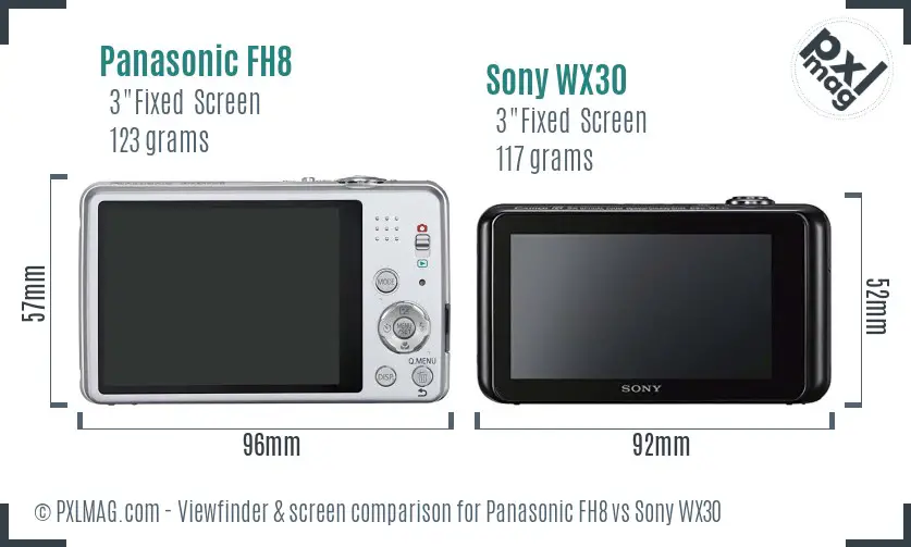 Panasonic FH8 vs Sony WX30 Screen and Viewfinder comparison