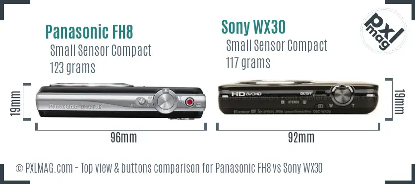 Panasonic FH8 vs Sony WX30 top view buttons comparison