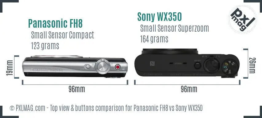 Panasonic FH8 vs Sony WX350 top view buttons comparison