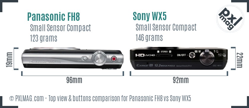 Panasonic FH8 vs Sony WX5 top view buttons comparison