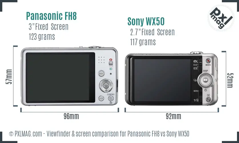 Panasonic FH8 vs Sony WX50 Screen and Viewfinder comparison