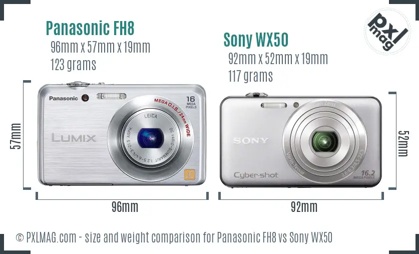Panasonic FH8 vs Sony WX50 size comparison