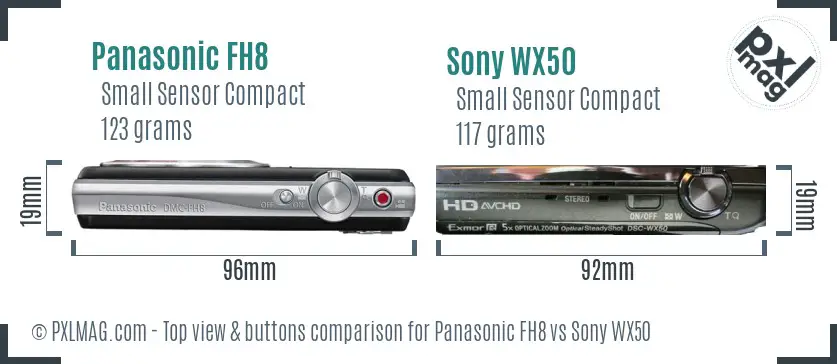Panasonic FH8 vs Sony WX50 top view buttons comparison