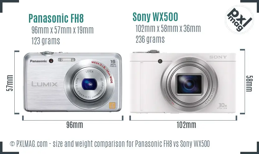 Panasonic FH8 vs Sony WX500 size comparison