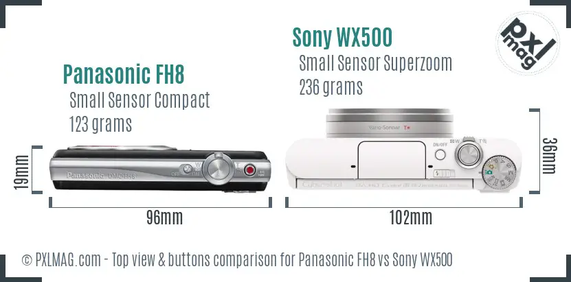 Panasonic FH8 vs Sony WX500 top view buttons comparison