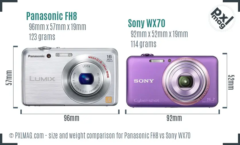 Panasonic FH8 vs Sony WX70 size comparison