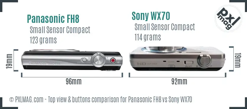 Panasonic FH8 vs Sony WX70 top view buttons comparison