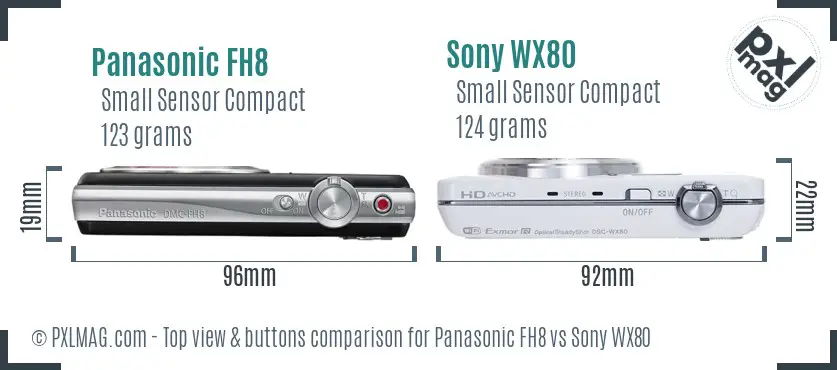 Panasonic FH8 vs Sony WX80 top view buttons comparison