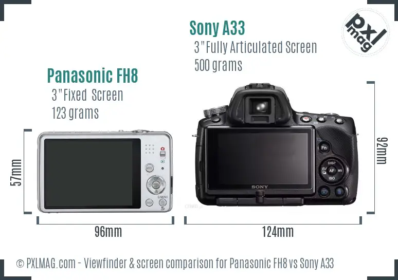 Panasonic FH8 vs Sony A33 Screen and Viewfinder comparison