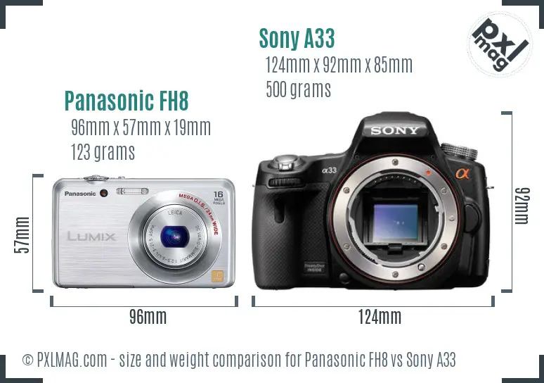 Panasonic FH8 vs Sony A33 size comparison