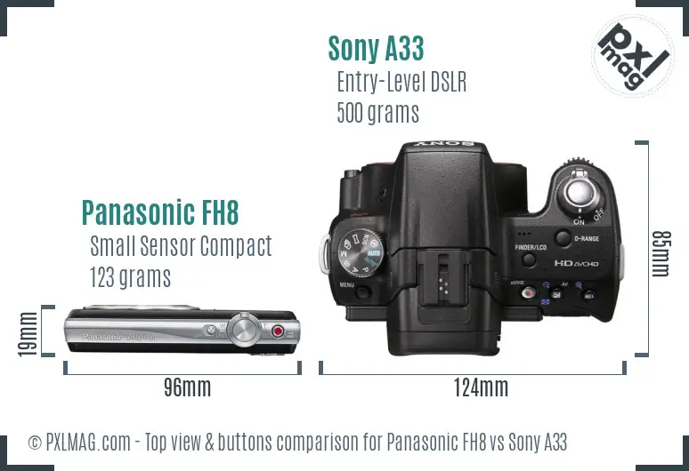 Panasonic FH8 vs Sony A33 top view buttons comparison