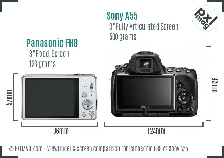 Panasonic FH8 vs Sony A55 Screen and Viewfinder comparison