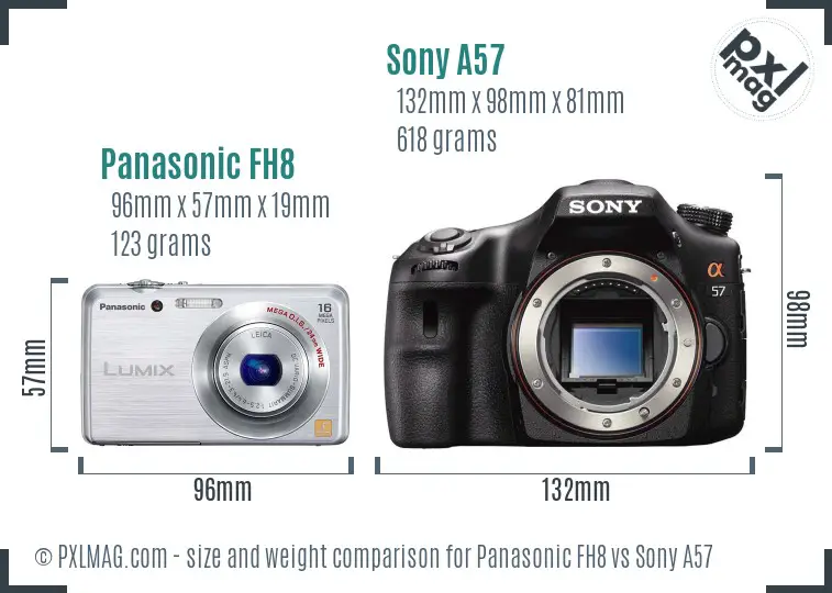 Panasonic FH8 vs Sony A57 size comparison