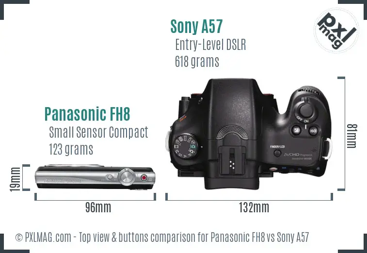 Panasonic FH8 vs Sony A57 top view buttons comparison