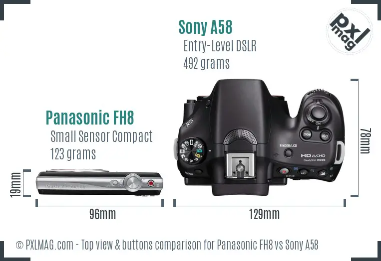Panasonic FH8 vs Sony A58 top view buttons comparison