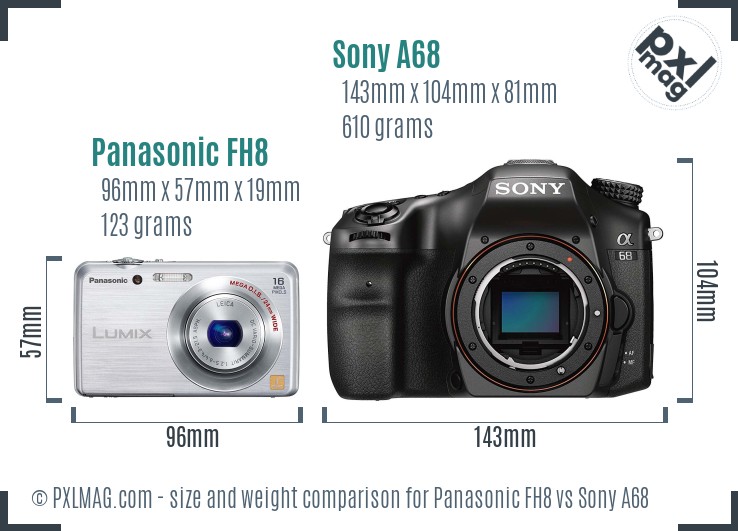 Panasonic FH8 vs Sony A68 size comparison