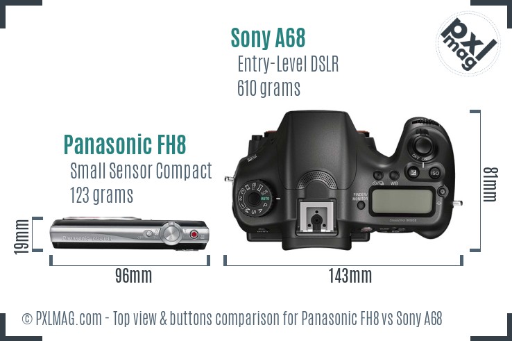 Panasonic FH8 vs Sony A68 top view buttons comparison