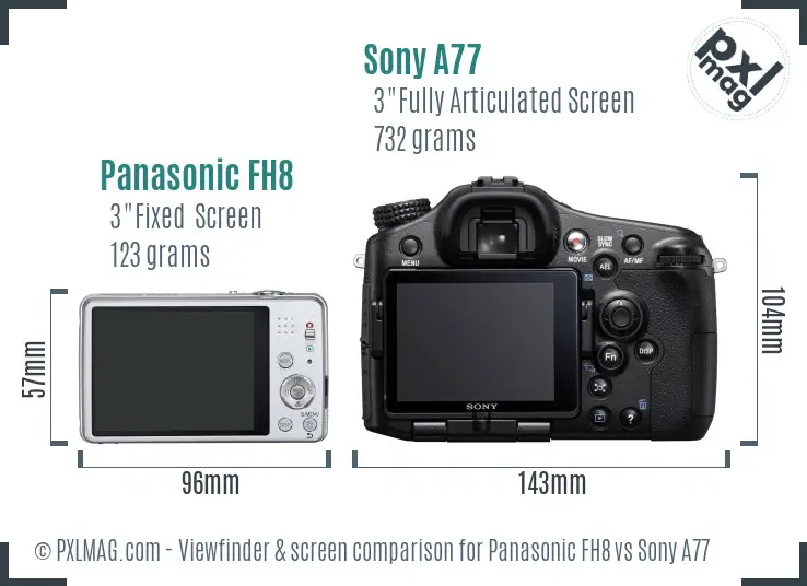 Panasonic FH8 vs Sony A77 Screen and Viewfinder comparison