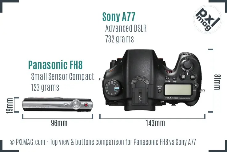 Panasonic FH8 vs Sony A77 top view buttons comparison