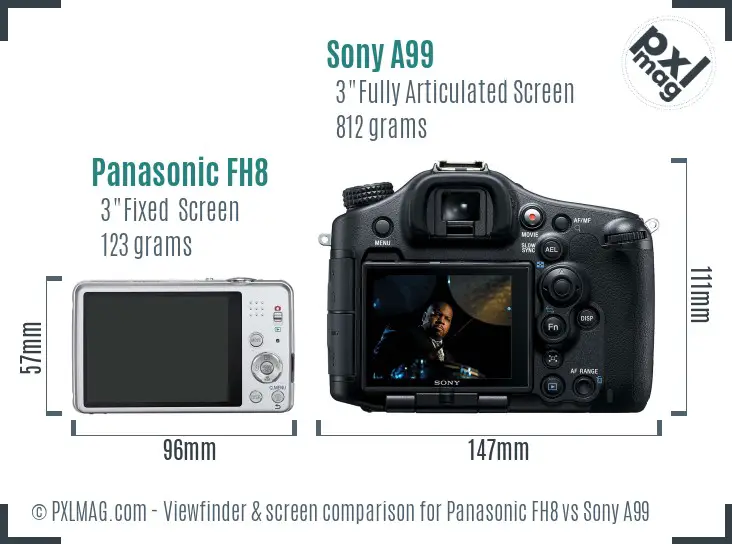 Panasonic FH8 vs Sony A99 Screen and Viewfinder comparison