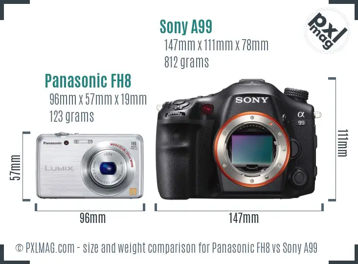 Panasonic FH8 vs Sony A99 size comparison