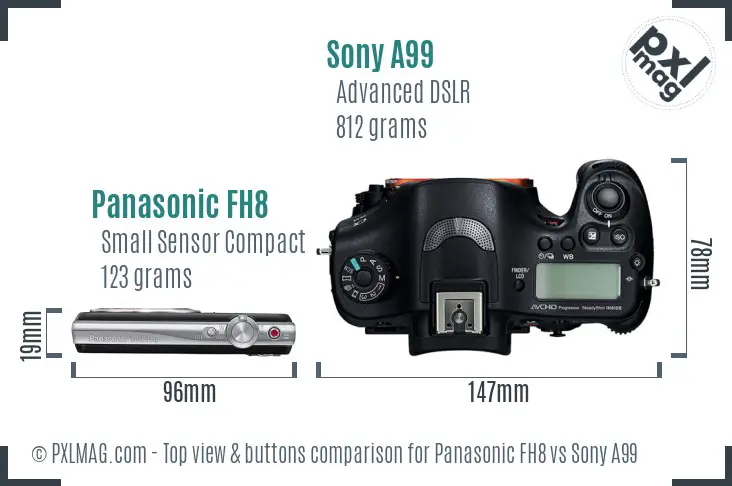 Panasonic FH8 vs Sony A99 top view buttons comparison