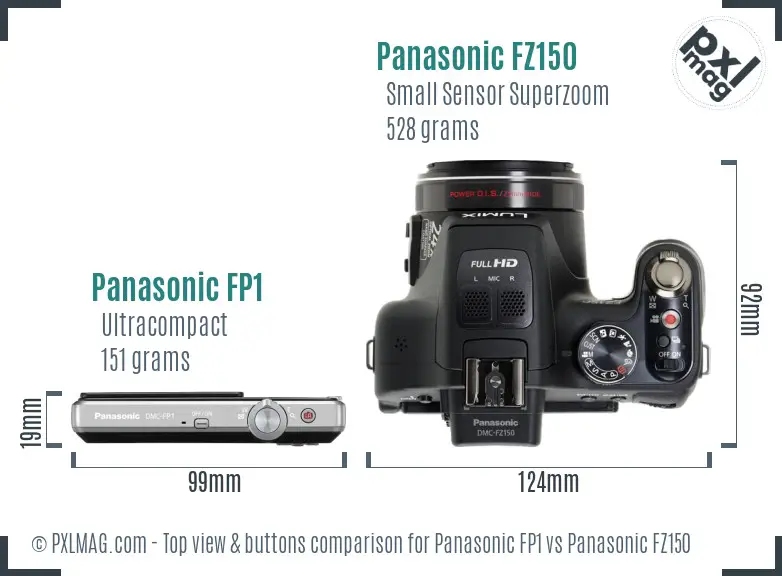 Panasonic FP1 vs Panasonic FZ150 top view buttons comparison