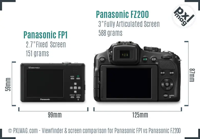 Panasonic FP1 vs Panasonic FZ200 Screen and Viewfinder comparison