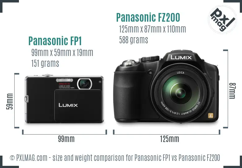 Panasonic FP1 vs Panasonic FZ200 size comparison