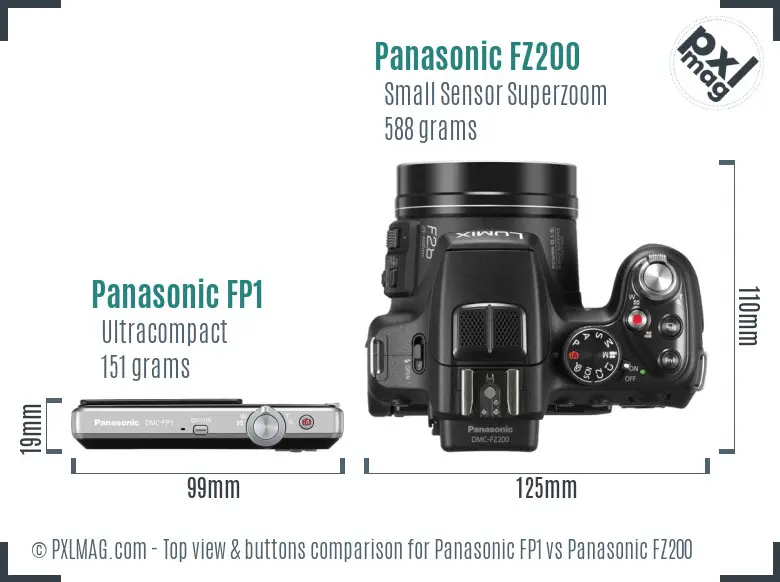 Panasonic FP1 vs Panasonic FZ200 top view buttons comparison