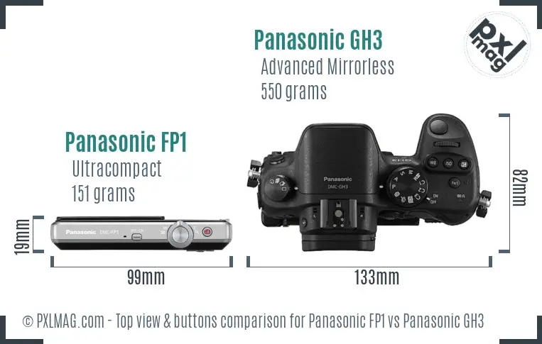 Panasonic FP1 vs Panasonic GH3 top view buttons comparison