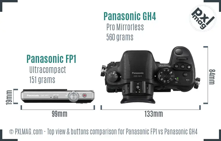 Panasonic FP1 vs Panasonic GH4 top view buttons comparison