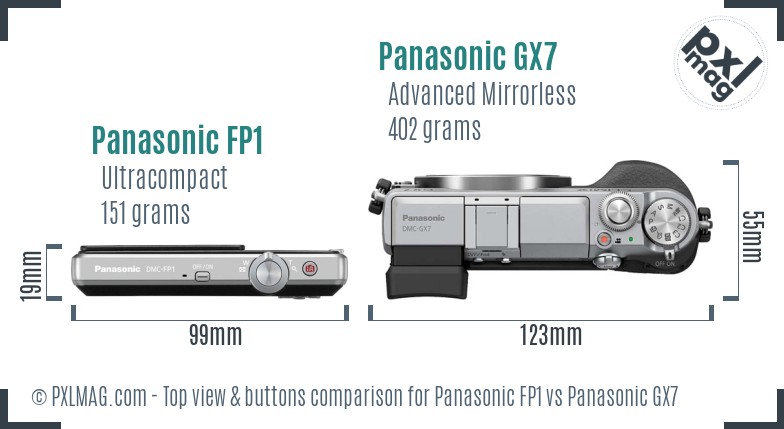 Panasonic FP1 vs Panasonic GX7 top view buttons comparison