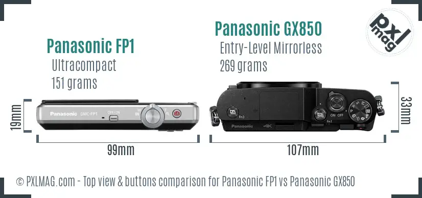 Panasonic FP1 vs Panasonic GX850 top view buttons comparison